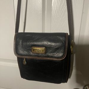 Capezio Black Leather Crossbody Bag with brown trim and gold tone hardwares